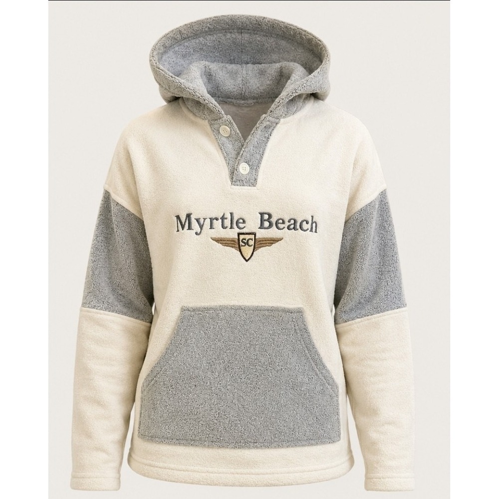 Myrtle Beach SC Hoodie Soft Fleece Gray/Ivory Exist Sports Line Womens Medium